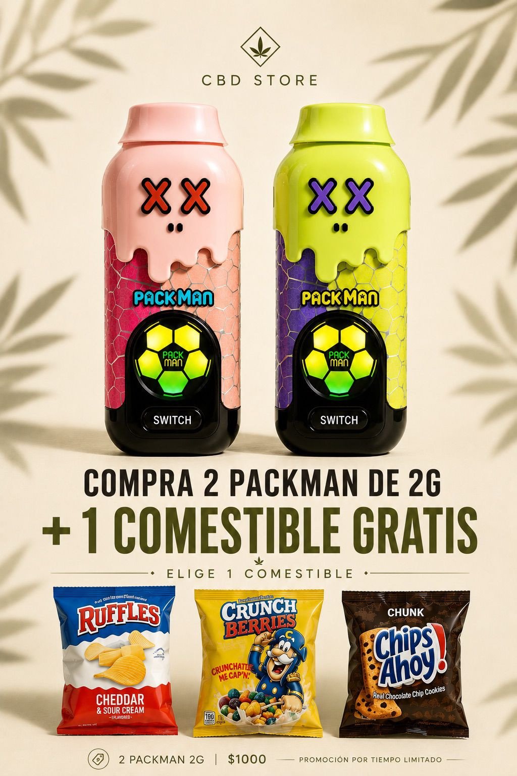 2 PACKMAN DE 2G + COMESTIBLE GRATIS