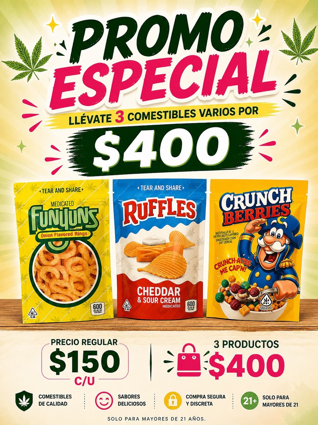 3 COMESTIBLES POR $400